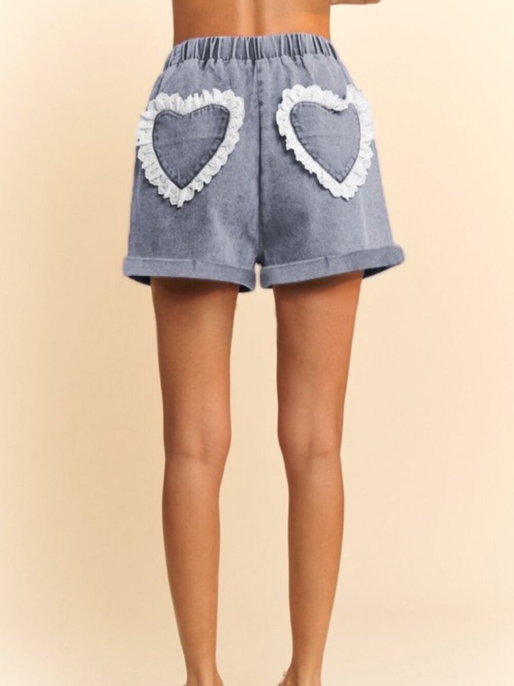 DAVI & DANI DENIM SHORTS WITH EYELIT HEARTS